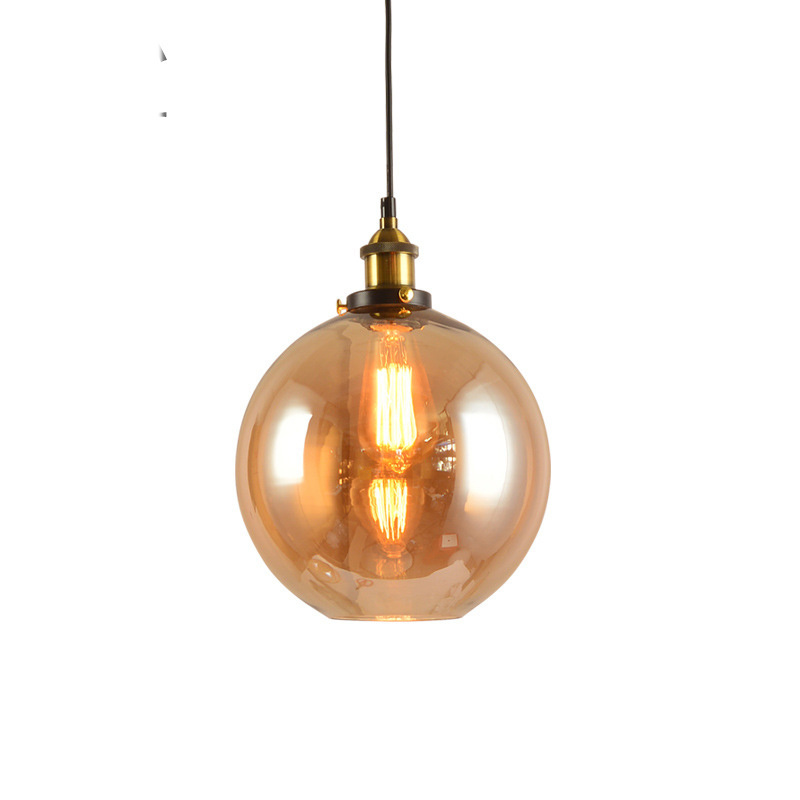 Simple Design Single Pendant Lighting Fixture Amber Glass Shade New Decorative Hanging Lights For Dinning Area Project