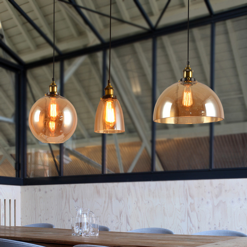 Simple Design Single Pendant Lighting Fixture Amber Glass Shade New Decorative Hanging Lights For Dinning Area Project