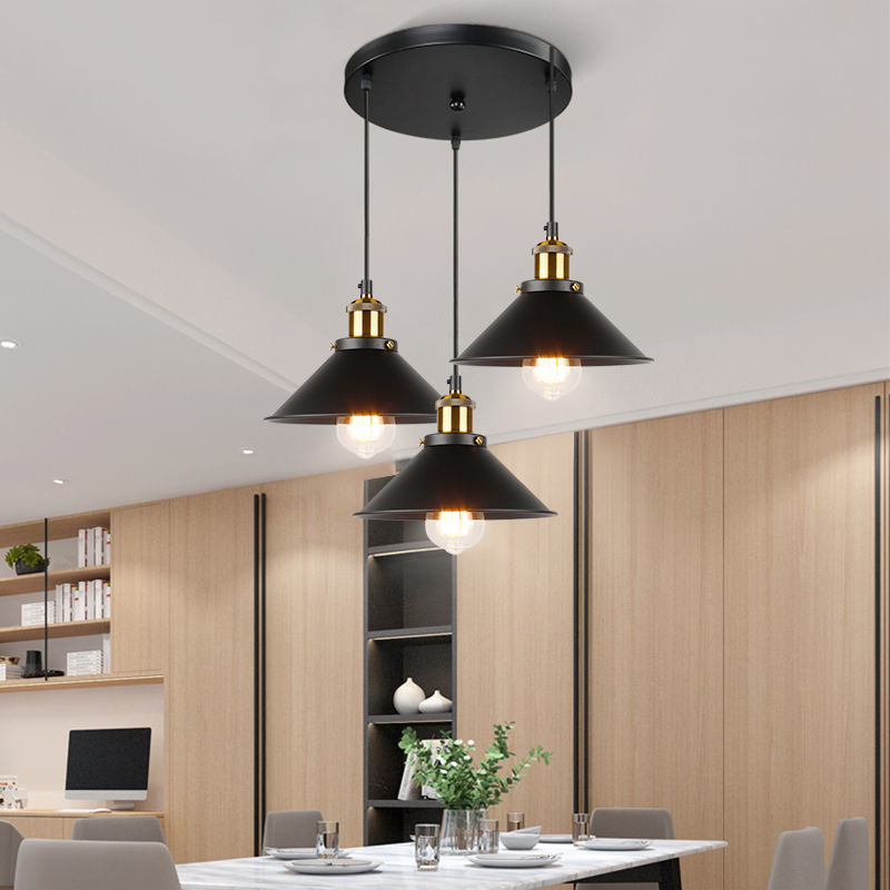 Amazon Sales Retro Edison Bulb Pendant Light Black Aluminum Shades Pendant Light Living Room With CE Certificate