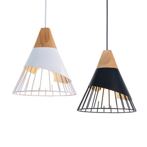 Chinese Lighting Supplier Nordic Design White Black Pendant Light  Wooden Fixtures Lighting For Dining Room Bedroom