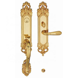 24K Gold Luxury Brass Copper US Villa Lock Euro Design Antique Brass Color Mortise Door Handle Door Lock