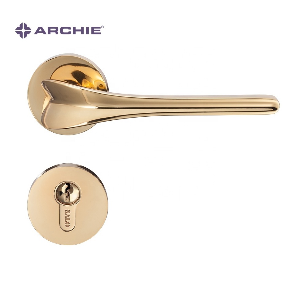 ARCHIE Factory Direct Handle Door Interior Home Brass Luxury Door Handles Gold With Lock