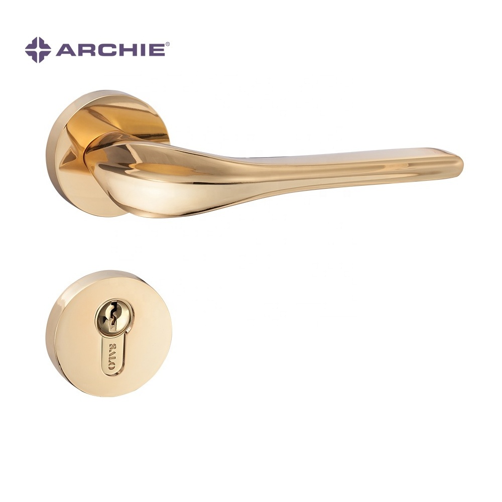 ARCHIE Factory Direct Handle Door Interior Home Brass Luxury Door Handles Gold With Lock