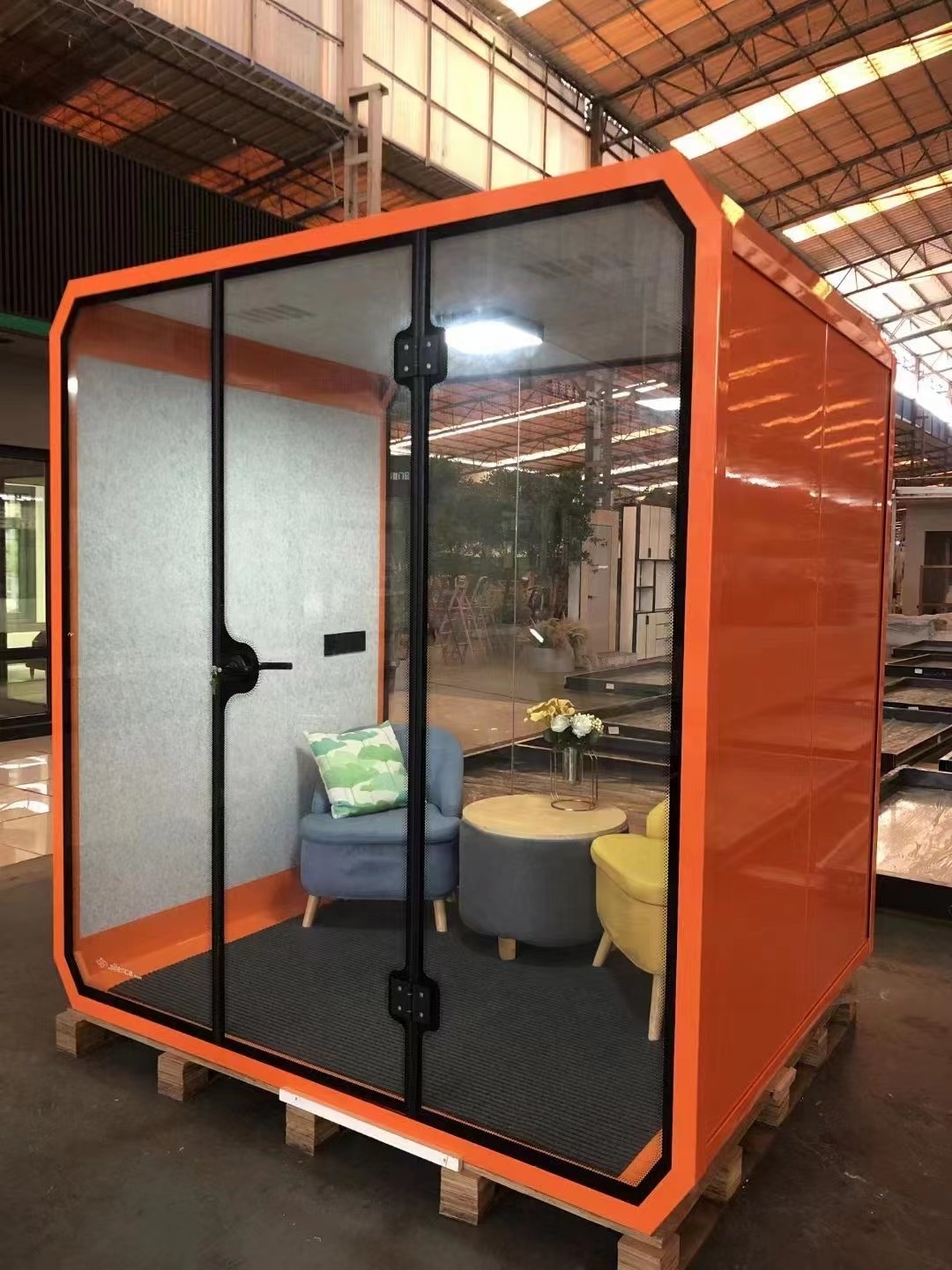 Removable sound booth portable recording office room pods interior sliding door meeting room soundproof