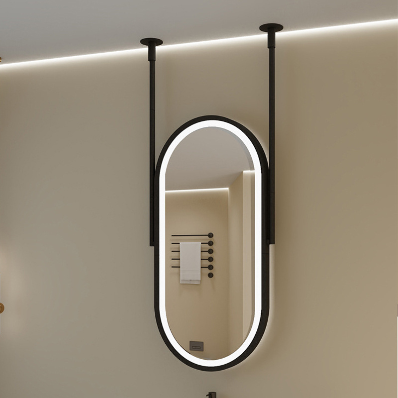 New design hotel ceiling oval hanging aluminum alloy smart mirror with led light