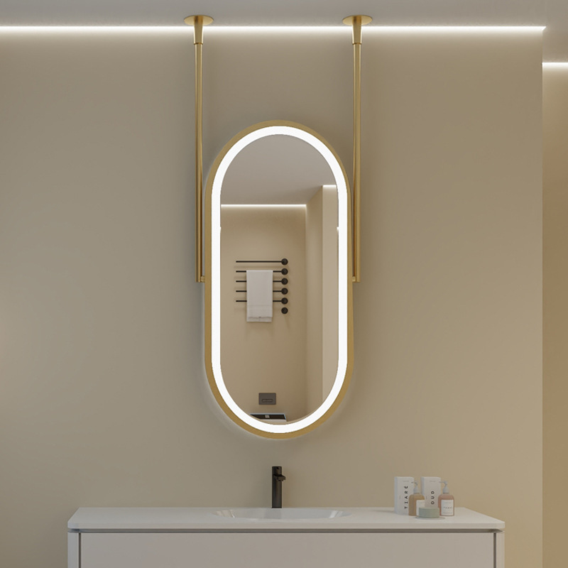 New design hotel ceiling oval hanging aluminum alloy smart mirror with led light