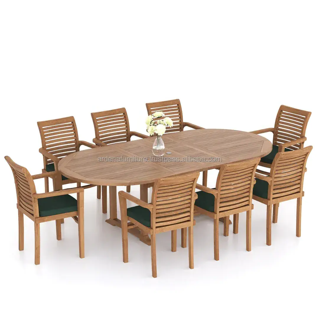 Restaurant Furniture Oval Teak Dining Tables and Chairs Modern Solid Wood Dining Room Furniture Set for Hotel Villa Outdoor