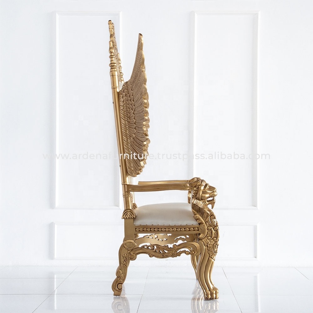 Superb Quality Lion King Throne Chair with Wings Hotel Furniture Solid Wood Gold White French Antique