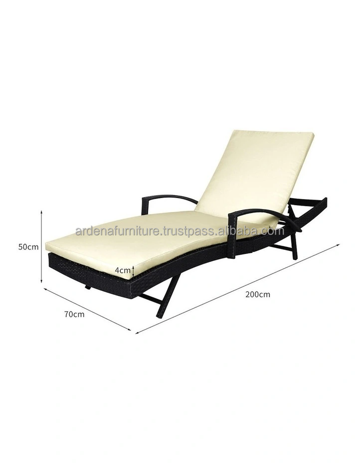 Leisure Facility Chaise Lounge Rattan Wicker Chair With White Removable Cushion Hotel Commercial Furniture