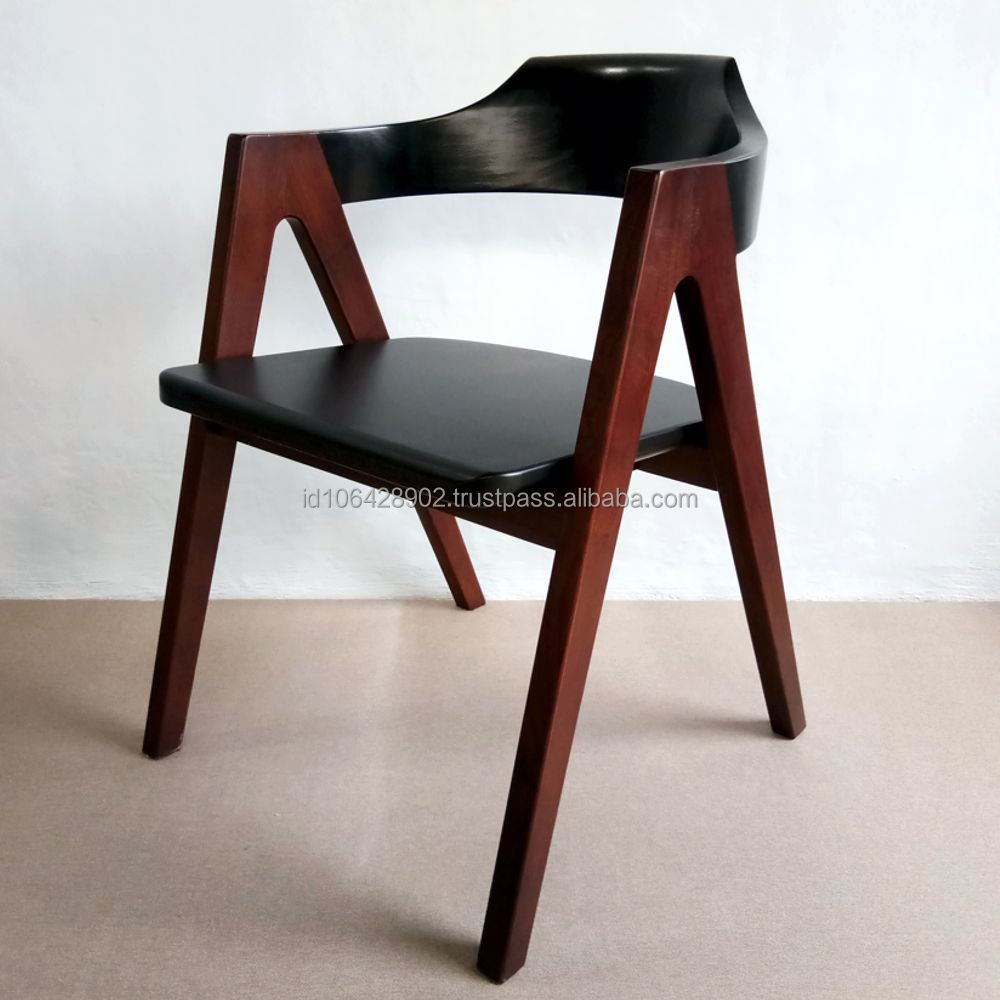 Mid-Century Modern PU Restaurant Dining Chair by Jepara Furniture Indonesia Black Seat and Backrest for Home Use