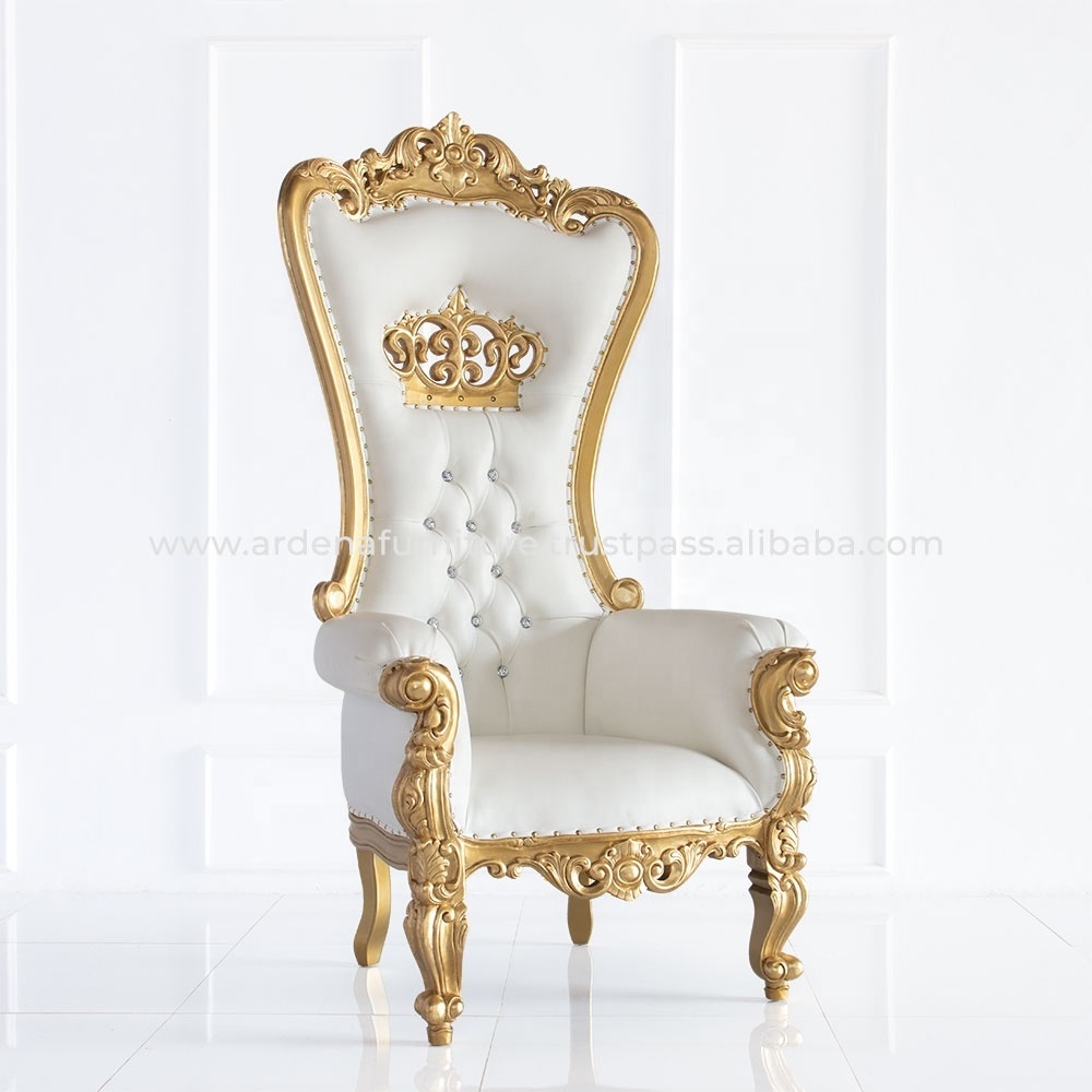 High-Durable Commercial Wood Throne Crown Chair Classic Antique French Style for Banquet Event Hotel Wedding Party Furniture