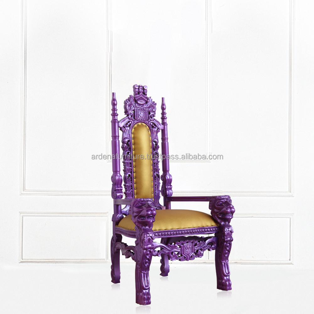 Leisure Wedding Chairs Wooden Kids Throne Chairs for Events Purple Gold for Living Room Furniture Villa Hall Events Party Use