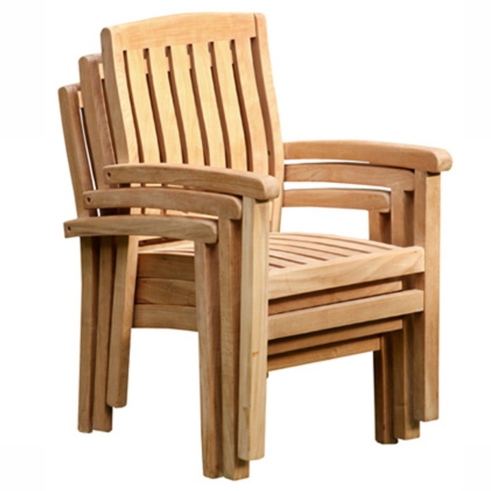 Modern Rustic Teak Marley Stacking Arm Chair Solid Wood Outdoor Garden Park Patio Furniture from Indonesia for Beach Use