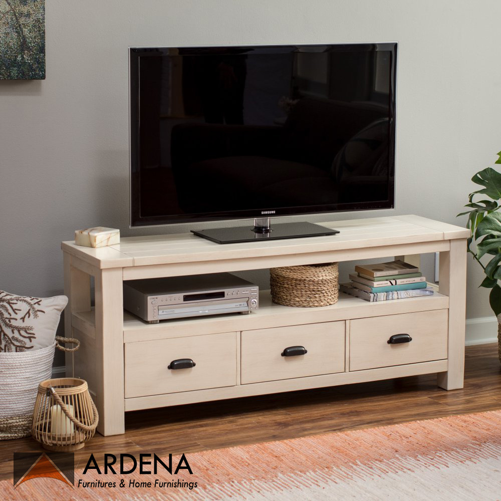 Modern Simple Mahogany Wooden TV Stand Solid Wood TV Cabinet from Indonesia White TV Table for Living Room Furniture Set