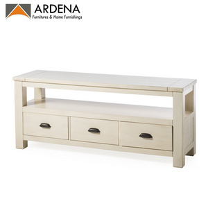 Modern Simple Mahogany Wooden TV Stand Solid Wood TV Cabinet from Indonesia White TV Table for Living Room Furniture Set