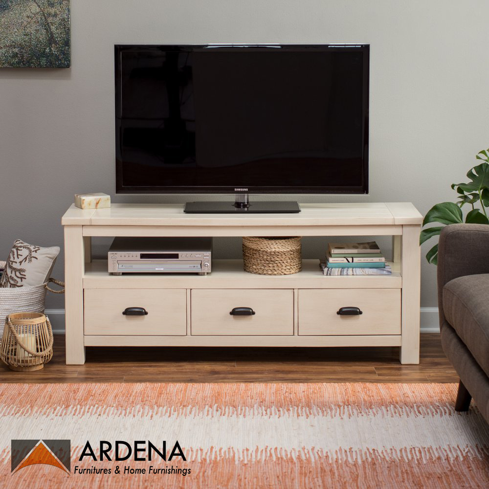 Modern Simple Mahogany Wooden TV Stand Solid Wood TV Cabinet from Indonesia White TV Table for Living Room Furniture Set