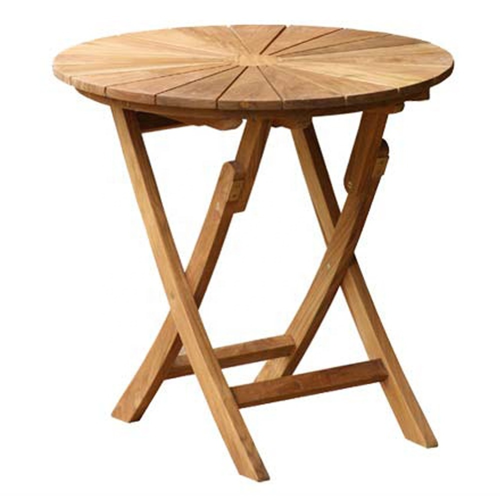 Wholesale Cheap Price Teak Wood Folding Round Dining Tables Outdoor Garden Park Patio Furniture Restaurant Beach Use Indonesia