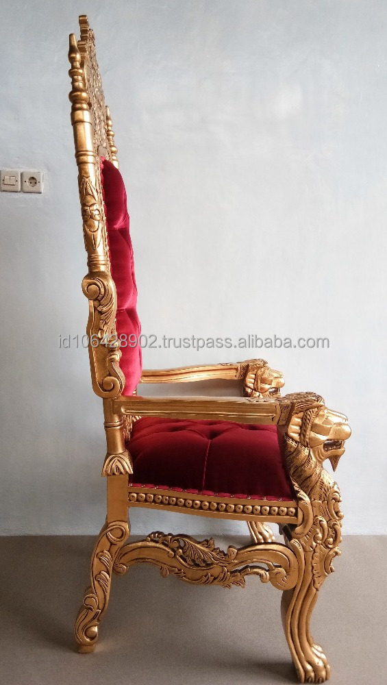 Elegant Lion Head Carved King Throne Chair With Gold Leaves Finishing - Indonesian furniture