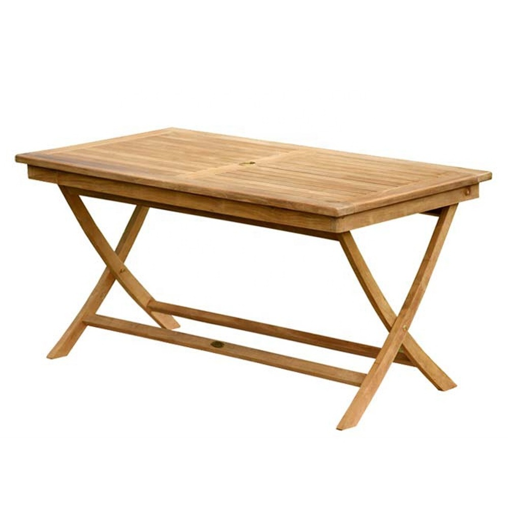 Modern Solid Teak Wood Rectangular Folding Table Rustic Design Beach Restaurant Hotel Exterior Indonesia Outdoor Furniture