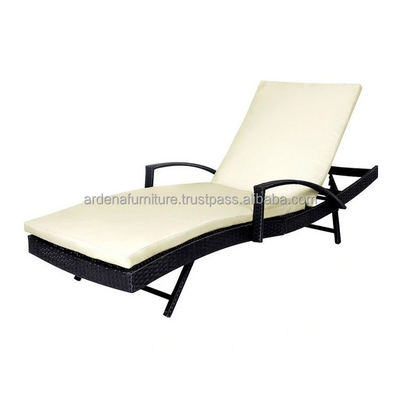 Leisure Facility Chaise Lounge Rattan Wicker Chair With White Removable Cushion Hotel Commercial Furniture