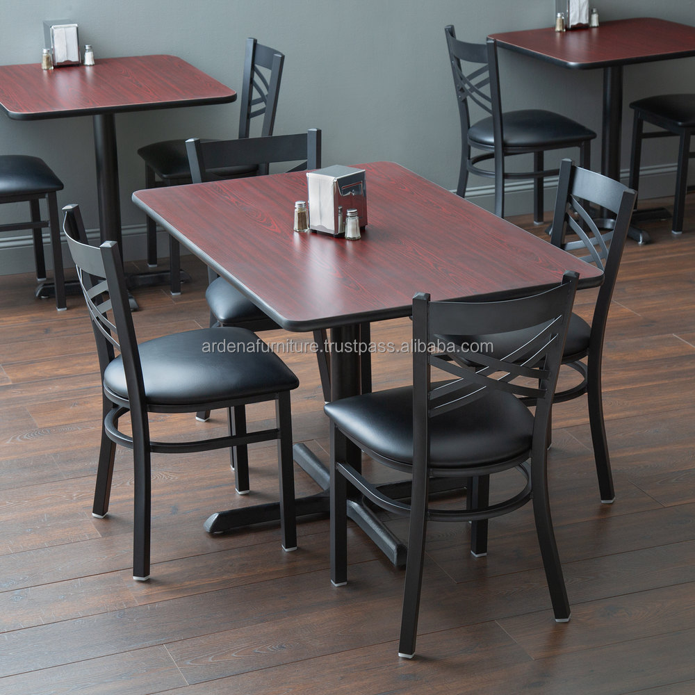 Restaurant Table and Seating Set Standard Height Dining Table Set Black Comfortable Black Cross Back Chair