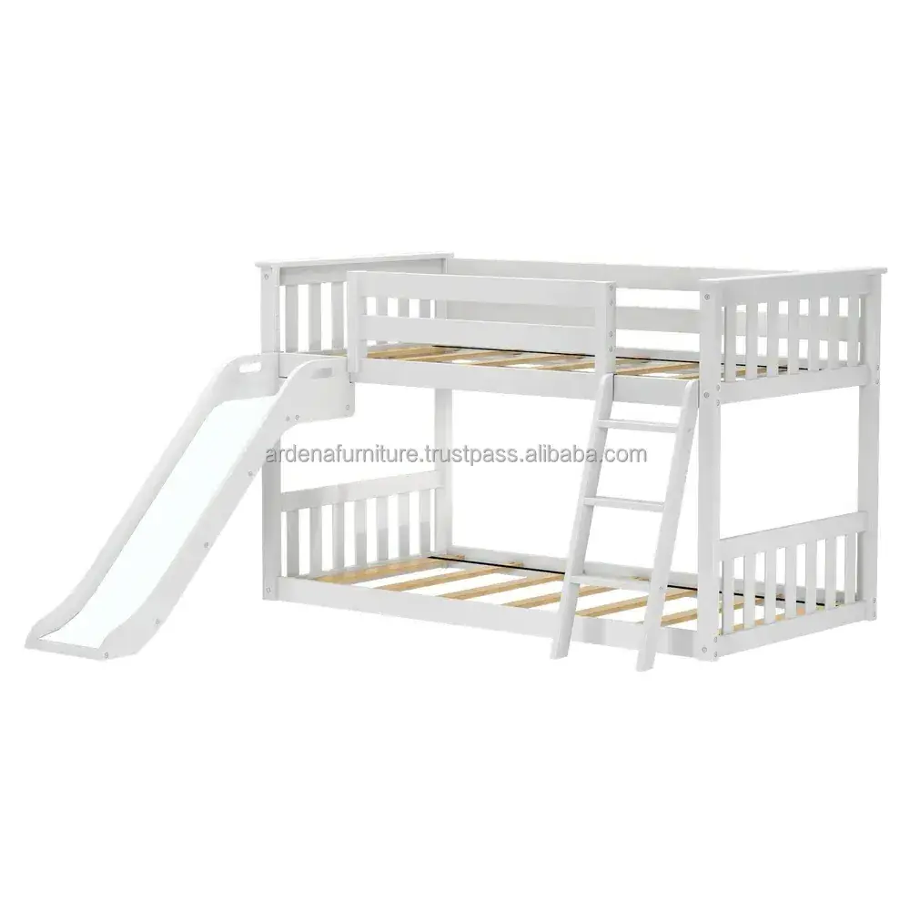 White Kindergarten Bed Low Level Bed Twin on Twin with Easy Slide Wooden Furniture Modern Kids Beds