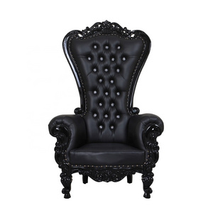 Elegant Black High Back King Throne Chair Black Leather High Back Luxury Wedding Throne Chair For Sale