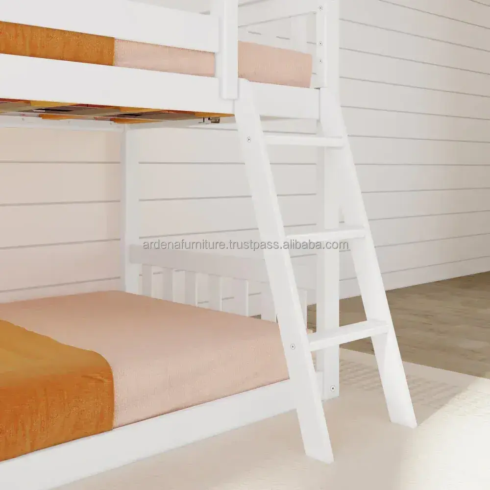 White Kindergarten Bed Low Level Bed Twin on Twin with Easy Slide Wooden Furniture Modern Kids Beds