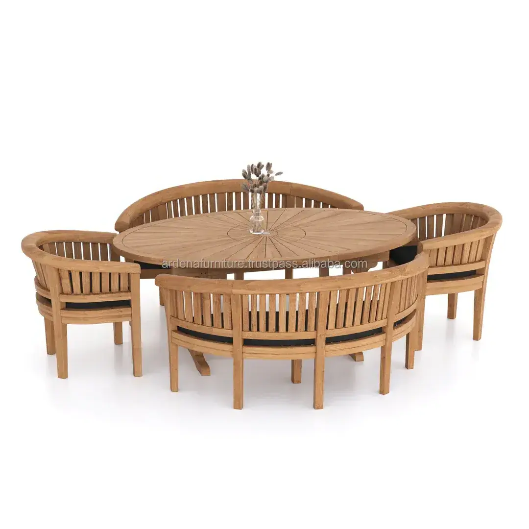 Dining Room Set Modern Teak Wood Patio Benches Dining Tables for Restaurant Use for Exterior and Park Applications