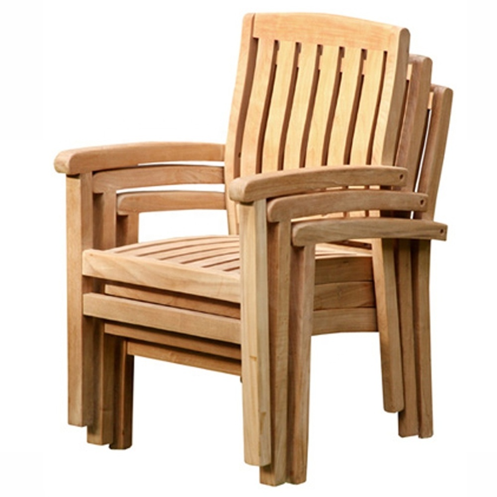 Modern Rustic Teak Marley Stacking Arm Chair Solid Wood Outdoor Garden Park Patio Furniture from Indonesia for Beach Use