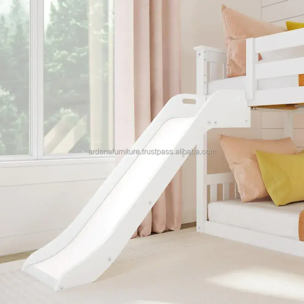 White Kindergarten Bed Low Level Bed Twin on Twin with Easy Slide Wooden Furniture Modern Kids Beds