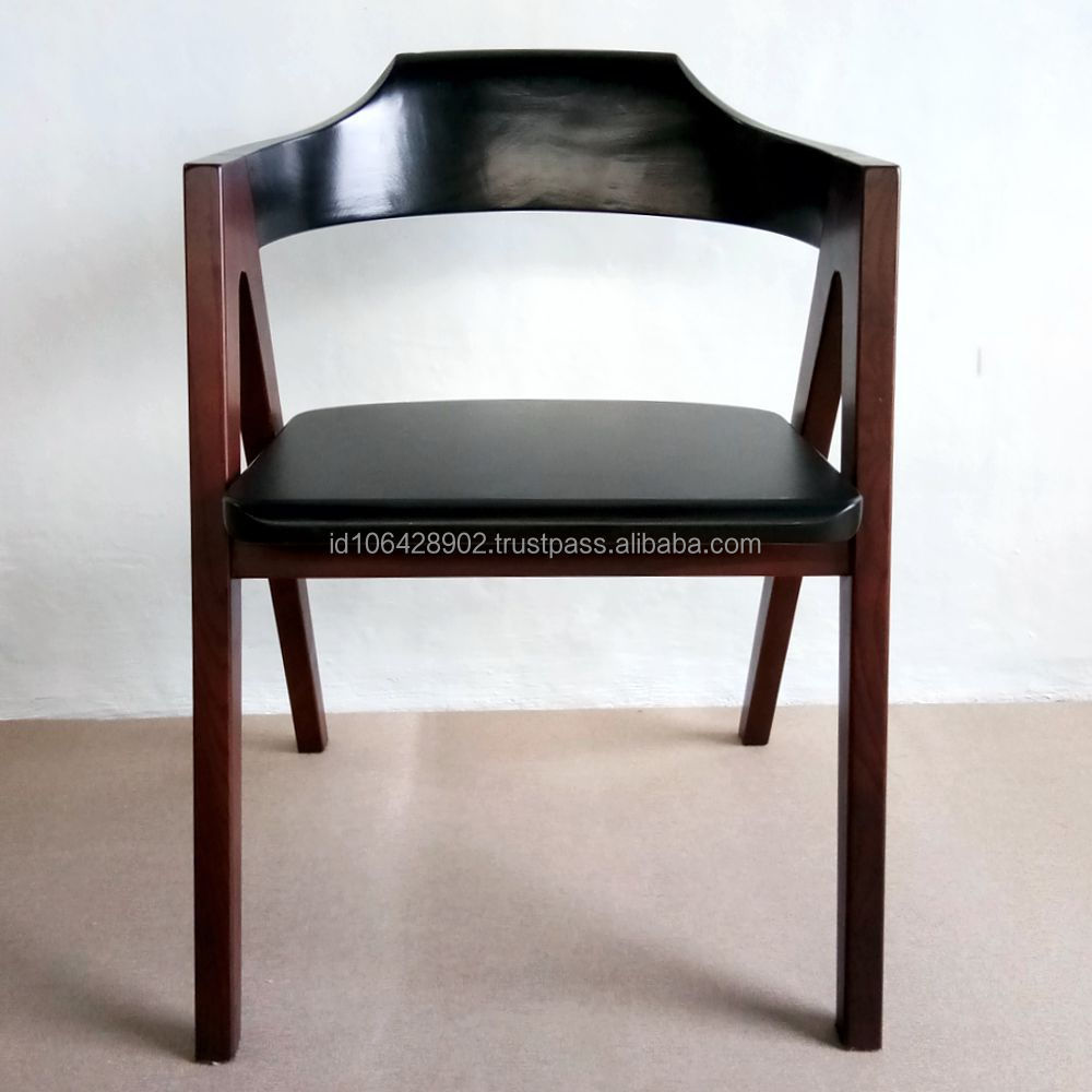 Mid-Century Modern PU Restaurant Dining Chair by Jepara Furniture Indonesia Black Seat and Backrest for Home Use