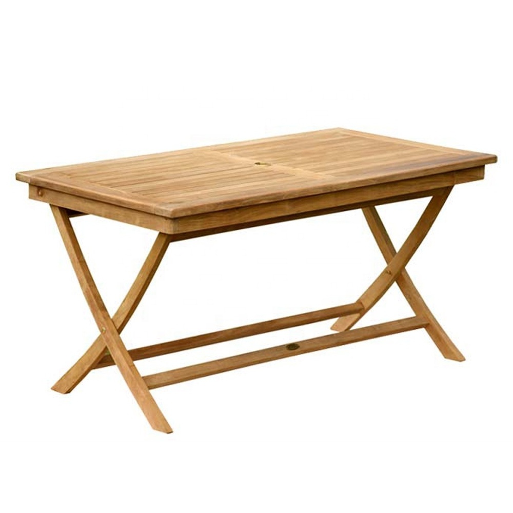 Modern Solid Teak Wood Rectangular Folding Table Rustic Design Beach Restaurant Hotel Exterior Indonesia Outdoor Furniture