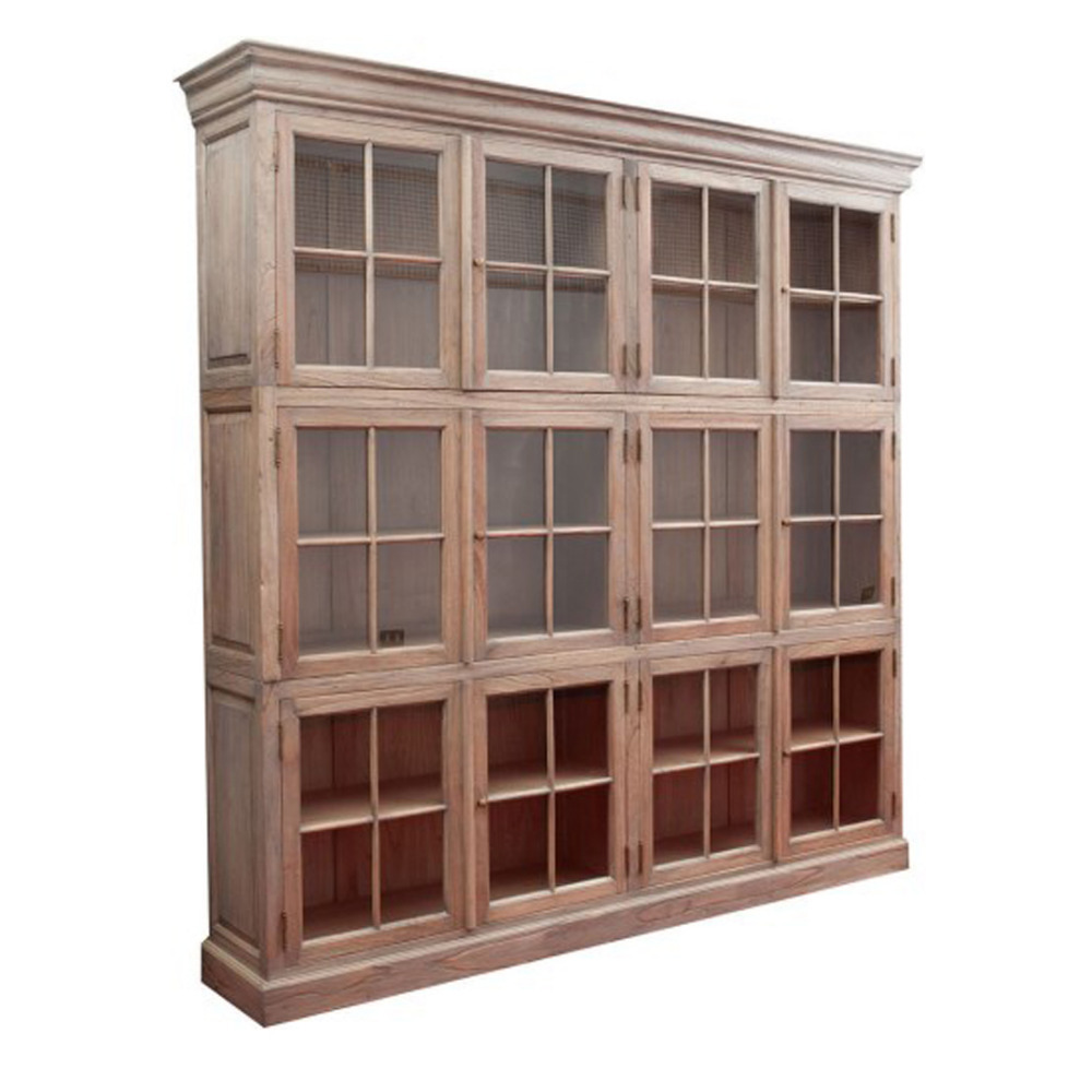 Antique Look Glass Cupboard with Doors Living Room Furniture Solid Wood Mahogany Customized Sizes