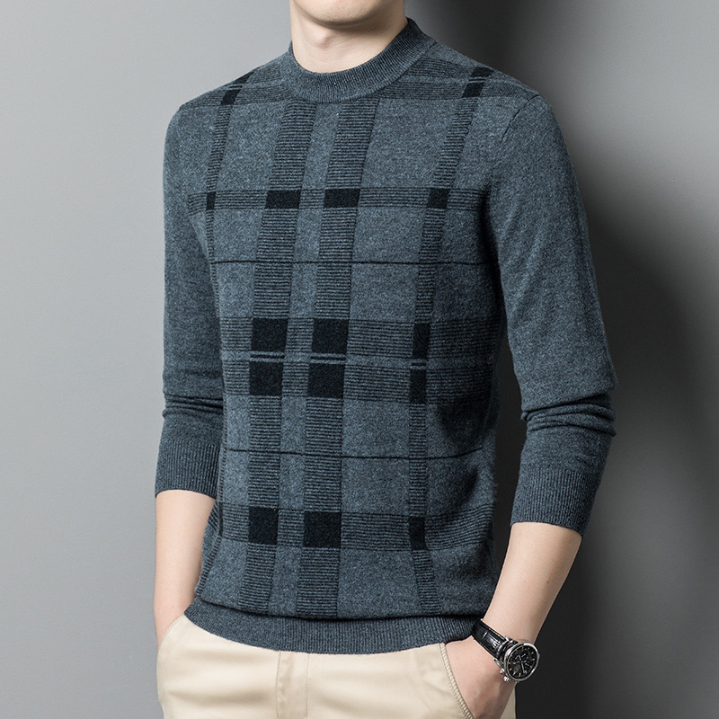 Classic plaid wool sweater new jacquard wool sweater men retro wool sweater knit pullover