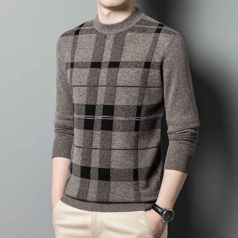 Classic plaid wool sweater new jacquard wool sweater men retro wool sweater knit pullover