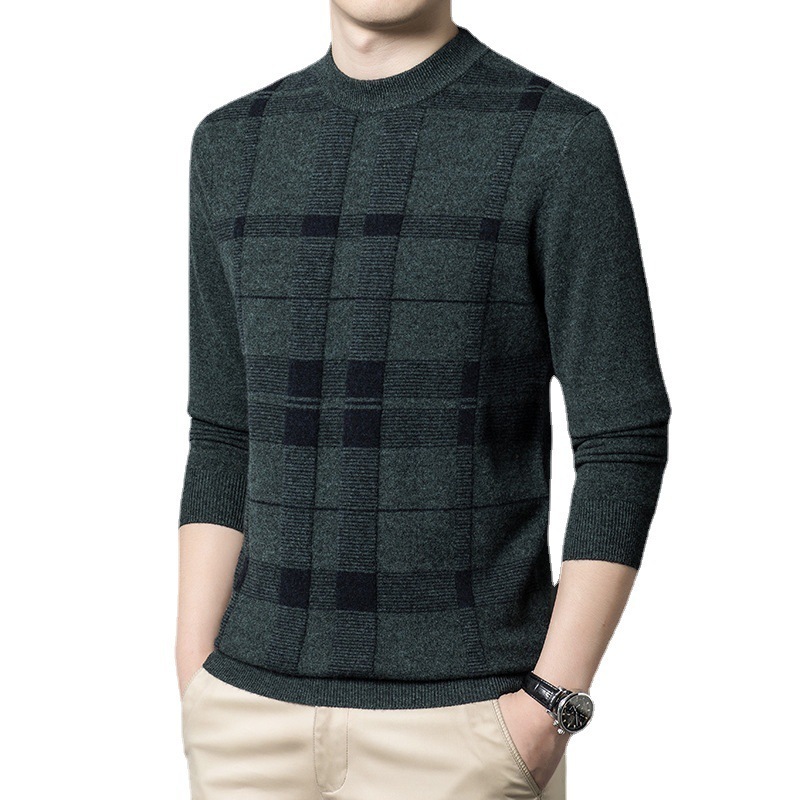 Classic plaid wool sweater new jacquard wool sweater men retro wool sweater knit pullover