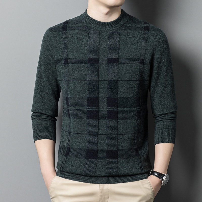 Classic plaid wool sweater new jacquard wool sweater men retro wool sweater knit pullover