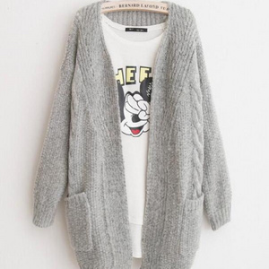 korean ladies long sleeve chunky fashion cardigan with side pockets