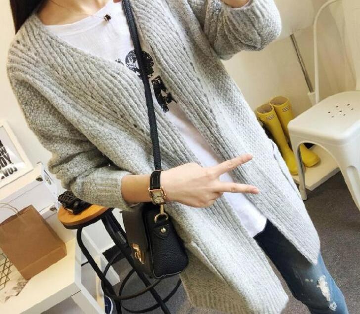 korean ladies long sleeve chunky fashion cardigan with side pockets