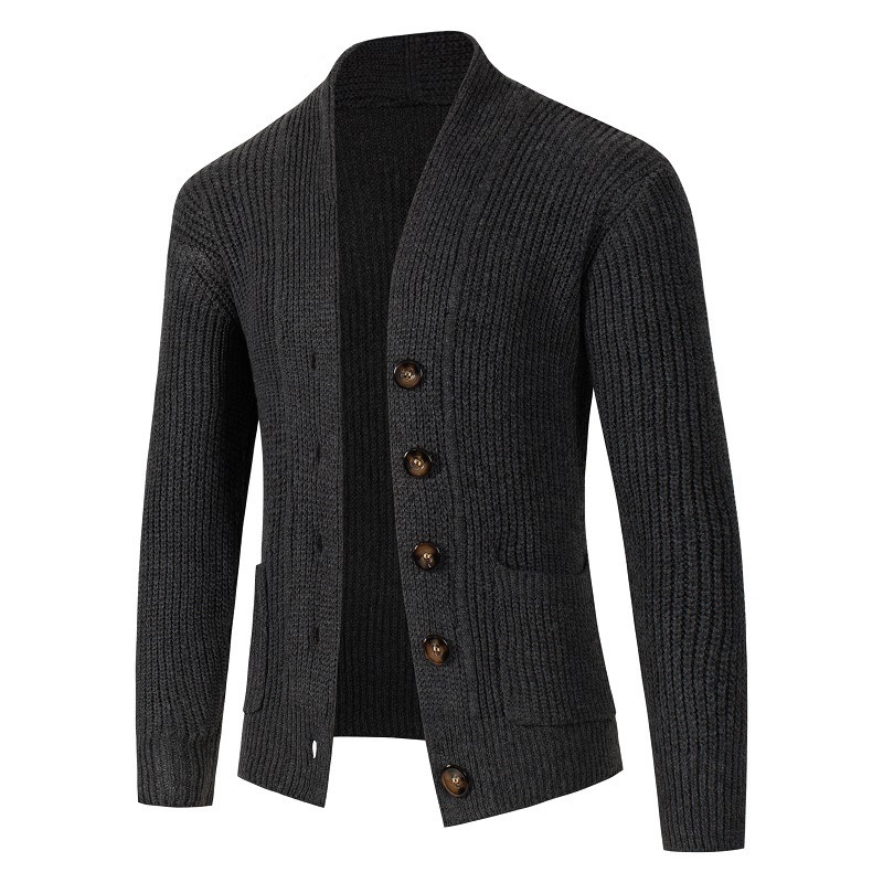 Factory Custom OEM ODM Mens Heavy Thick Button Down Cardigan Waffle Knitted Sweater Cardigan with Side Pockets For Men