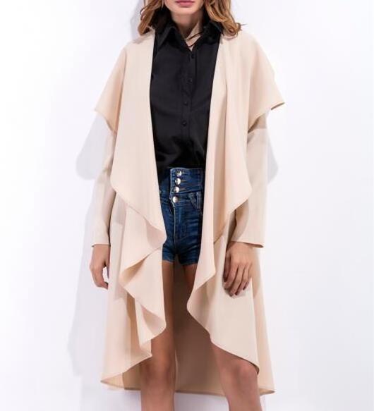 trendy design open front ruffled trims ladies long coat