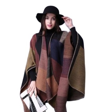 latest ladies women plaid check winter ponchos