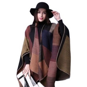 latest ladies women plaid check winter ponchos