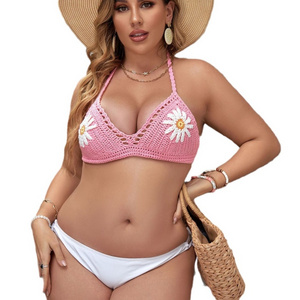 Pink Color Plus Size See Through Bathing Top Beach Swim Bra Sexy Crochet Tops for Women Sexy