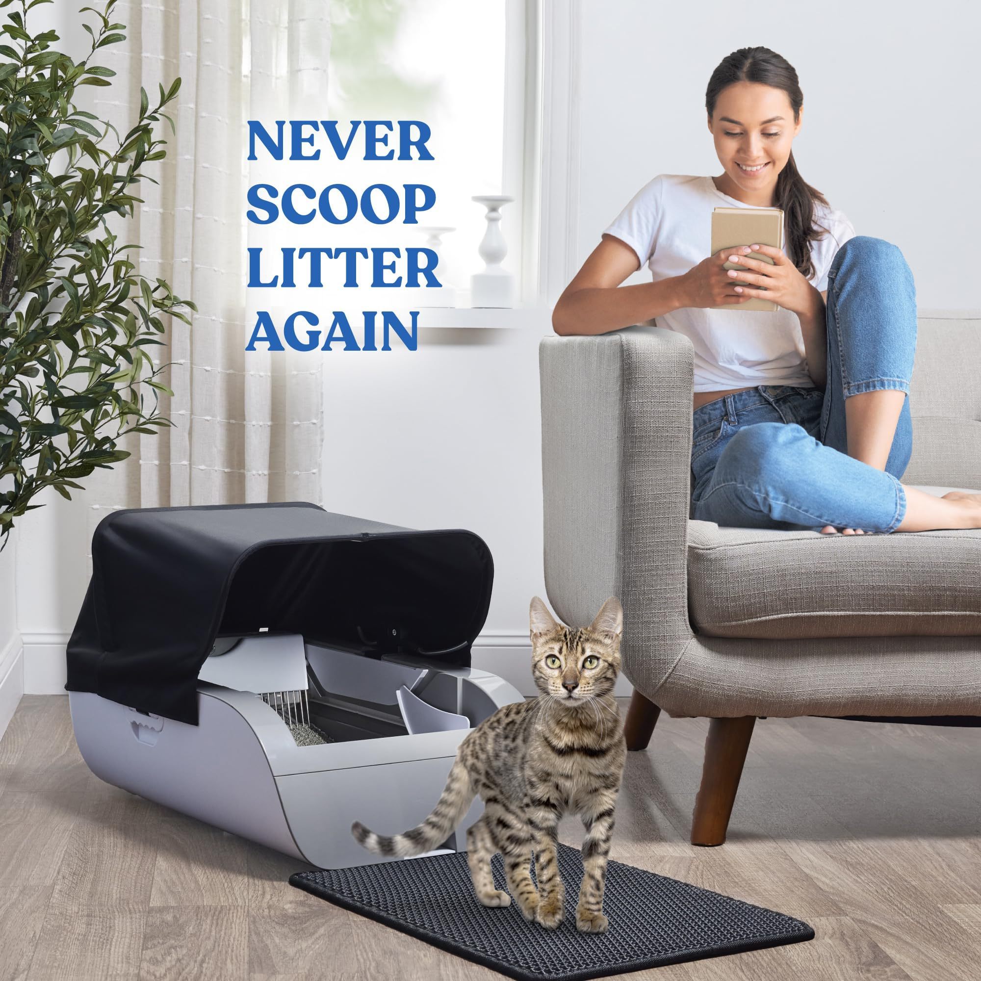 Self Cleaning with Built in Odor Eliminator -Works with Clumping Cat Litter No Expensive Refills Smart Automatic Cat Litter Box