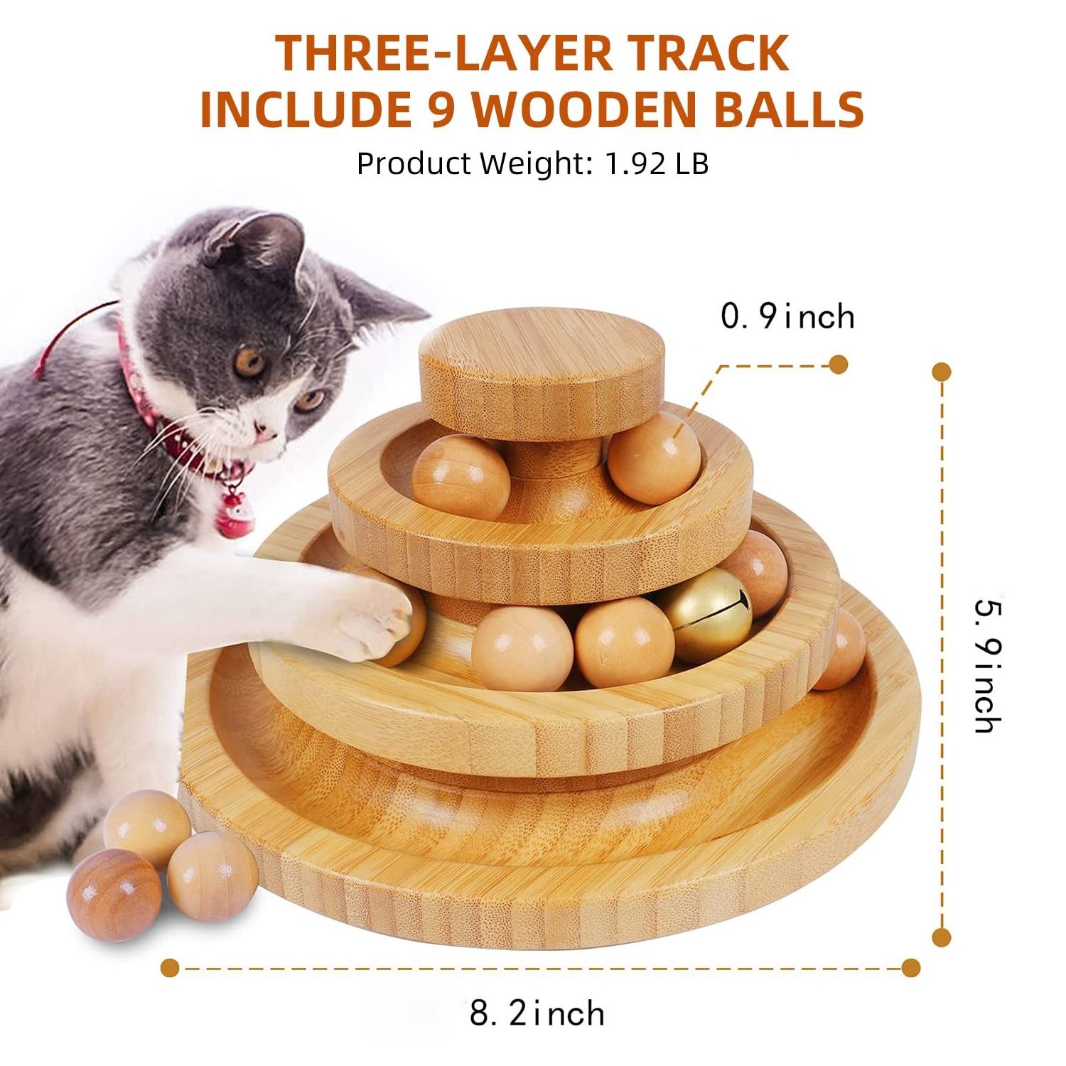 DIY Circle Fun Toy for Kitten Mental Physical Exercise 3-Level Ball Tower with 9 Removable Balls Interactive Cat Ball Track Toy