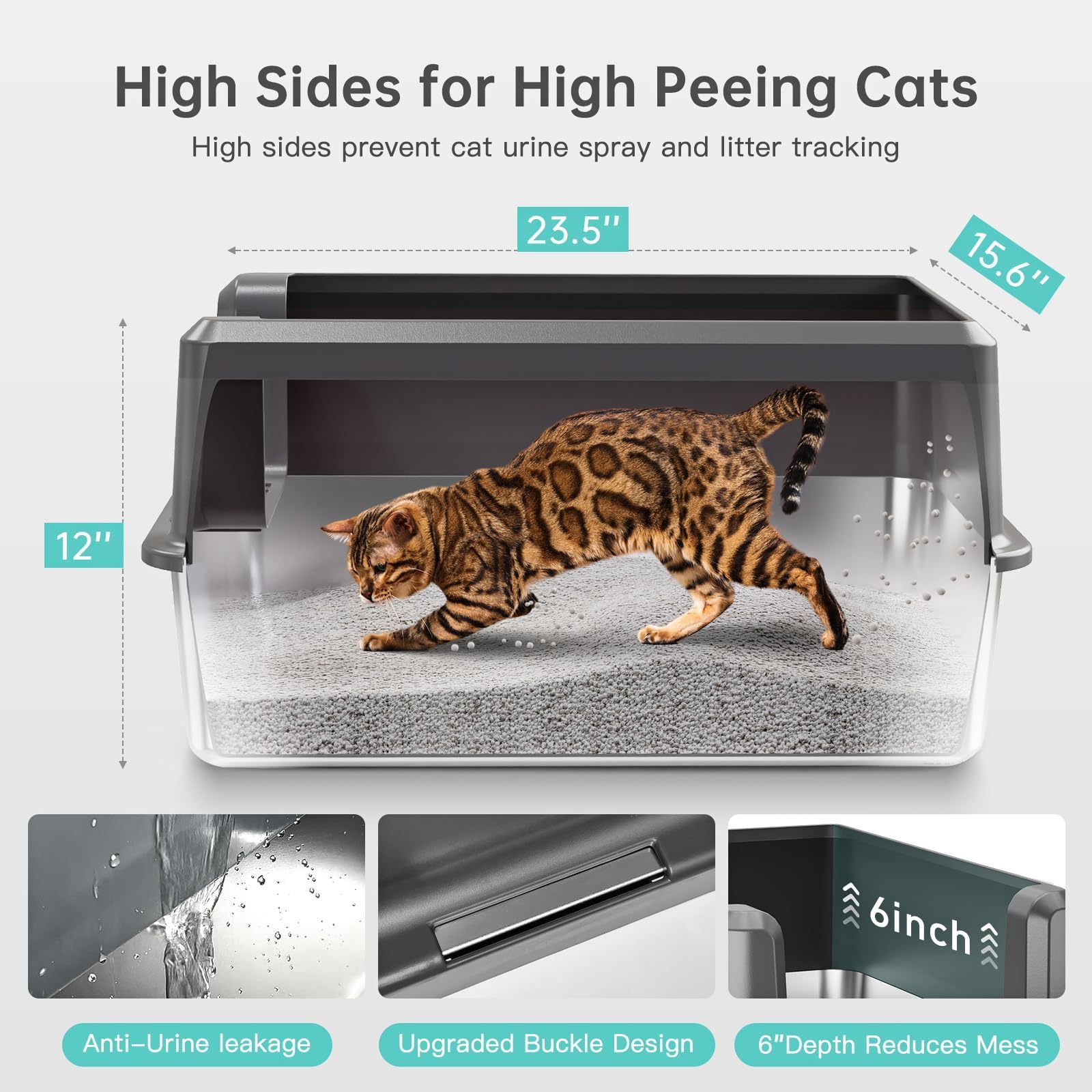 Never Absorbs Odors Easy Clean Anti-Urine Leakage Metal Litter Box High Sided Enclosed Stainless Steel Cat Litter Box with Lid