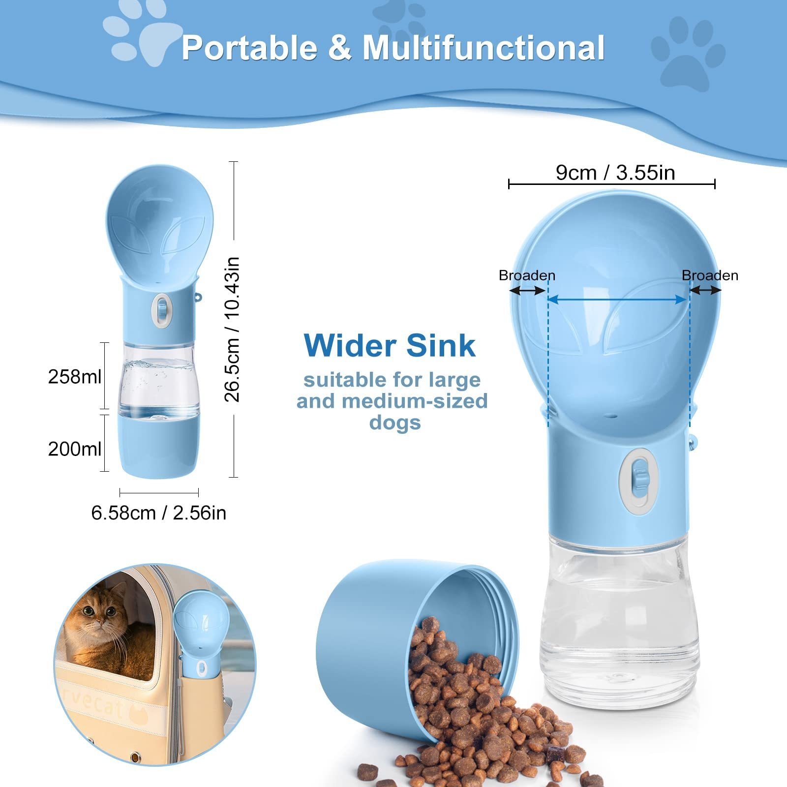 Multifunctional Portable Dog Water Bottle with Food Container Dog Water Bottle Portable Suitable for Outdoor Walking Hiking