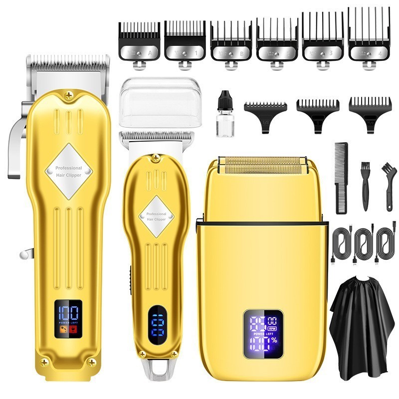 AREMEY PRO 973 Electric Foil Shaver Hair Clippers Set gold all metal body hair trimmer set and beard Shaver